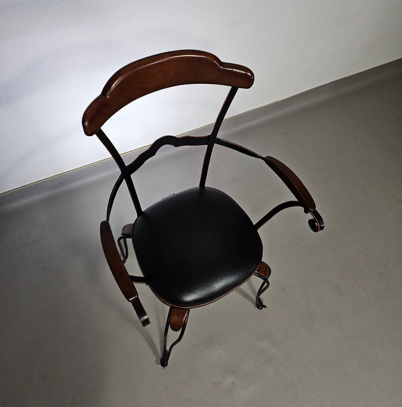 Italian Postmodern / turnable / wrought iron dining chairs / leather seats