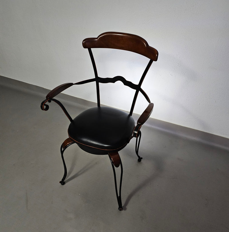 Italian Postmodern / turnable / wrought iron dining chairs / leather seats