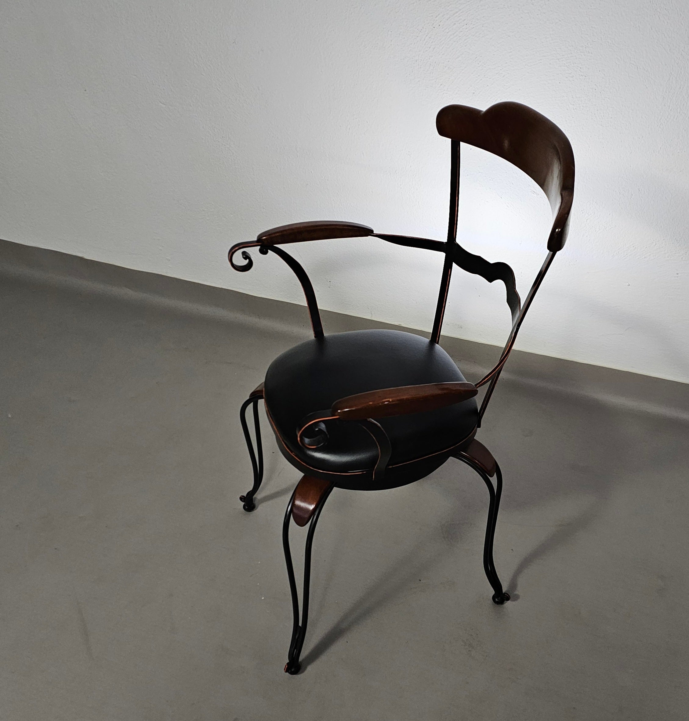 Italian Postmodern / turnable / wrought iron dining chairs / leather seats