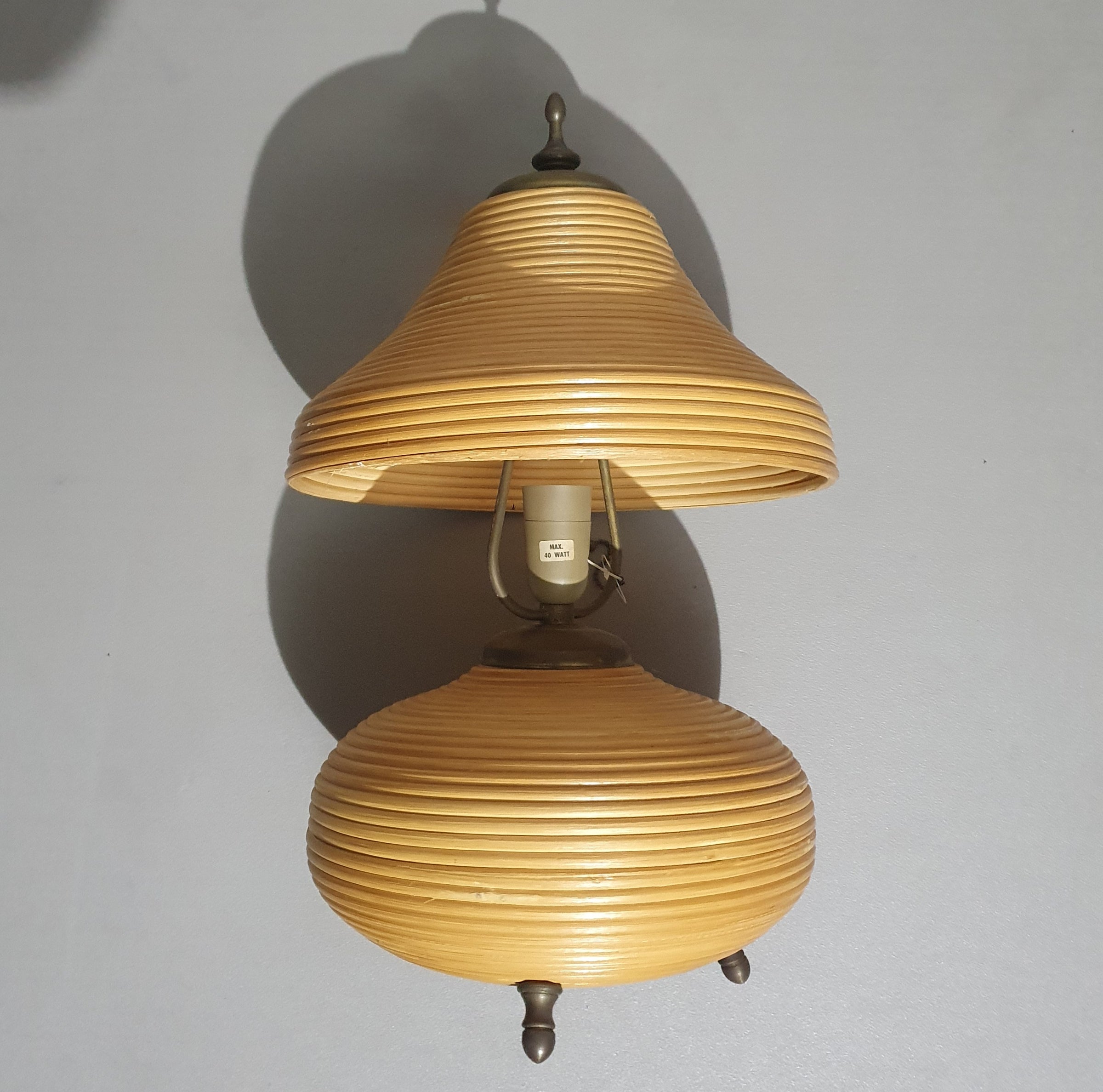 Brass and Pencil Reed Rattan Table Lamp, Italy, 1970s