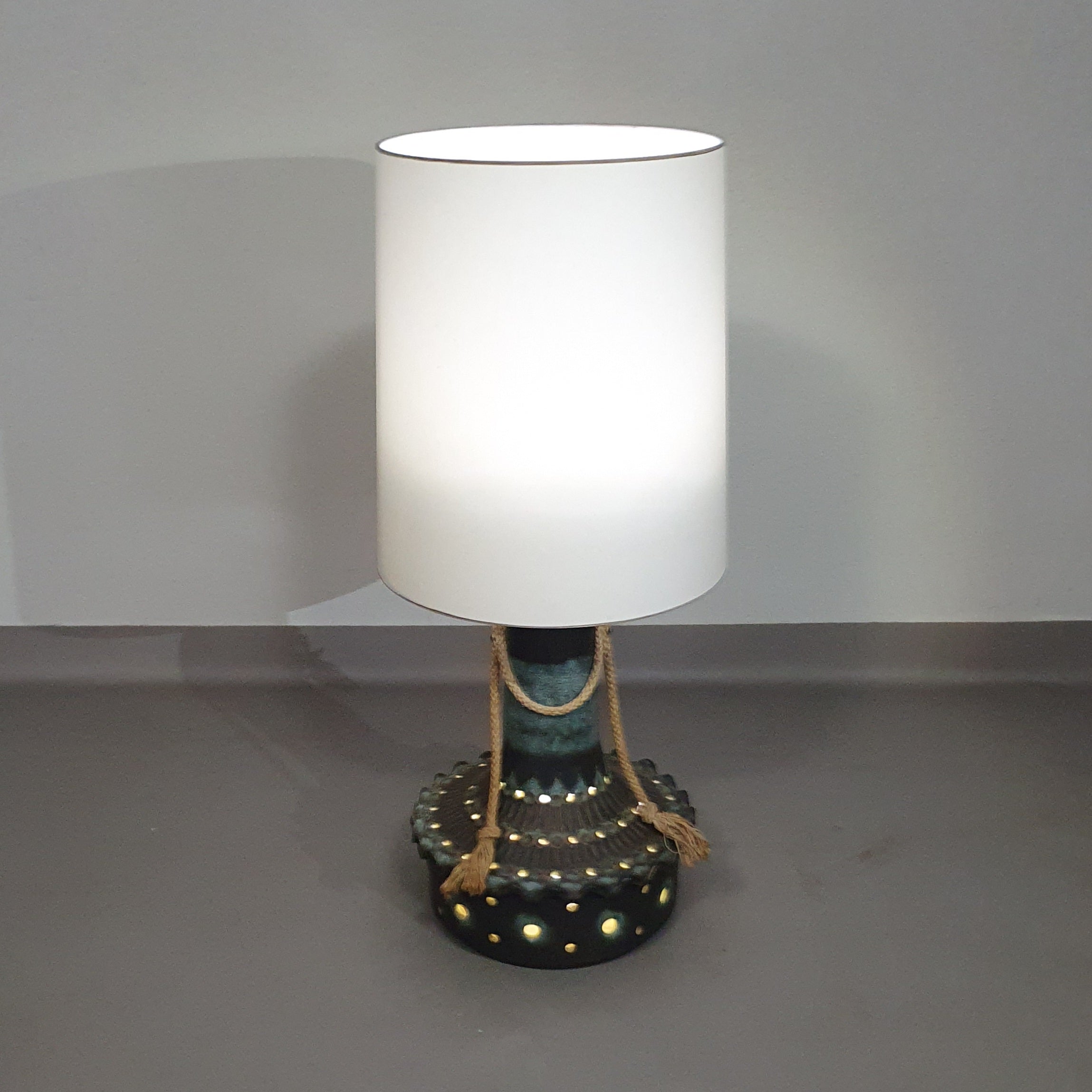 German ceramic vase lamp / rope OVERSIZED FLOOR LAMP