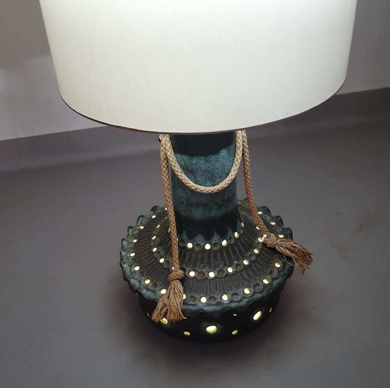 German ceramic vase lamp / rope OVERSIZED FLOOR LAMP