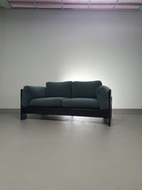 Two-seat sofa “Bastiano” from  Afra & Tobia Scarpa for Gavina, Italy 60s. Black solid wood frame and fabric cushions.