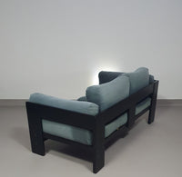 Two-seat sofa “Bastiano” from  Afra & Tobia Scarpa for Gavina, Italy 60s. Black solid wood frame and fabric cushions.