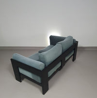 Two-seat sofa “Bastiano” from  Afra & Tobia Scarpa for Gavina, Italy 60s. Black solid wood frame and fabric cushions.