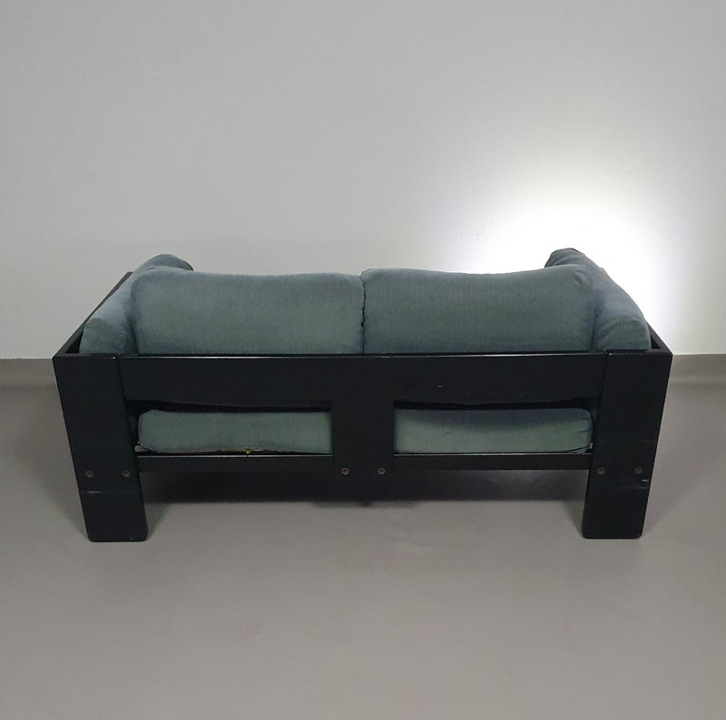 Two-seat sofa “Bastiano” from  Afra & Tobia Scarpa for Gavina, Italy 60s. Black solid wood frame and fabric cushions.