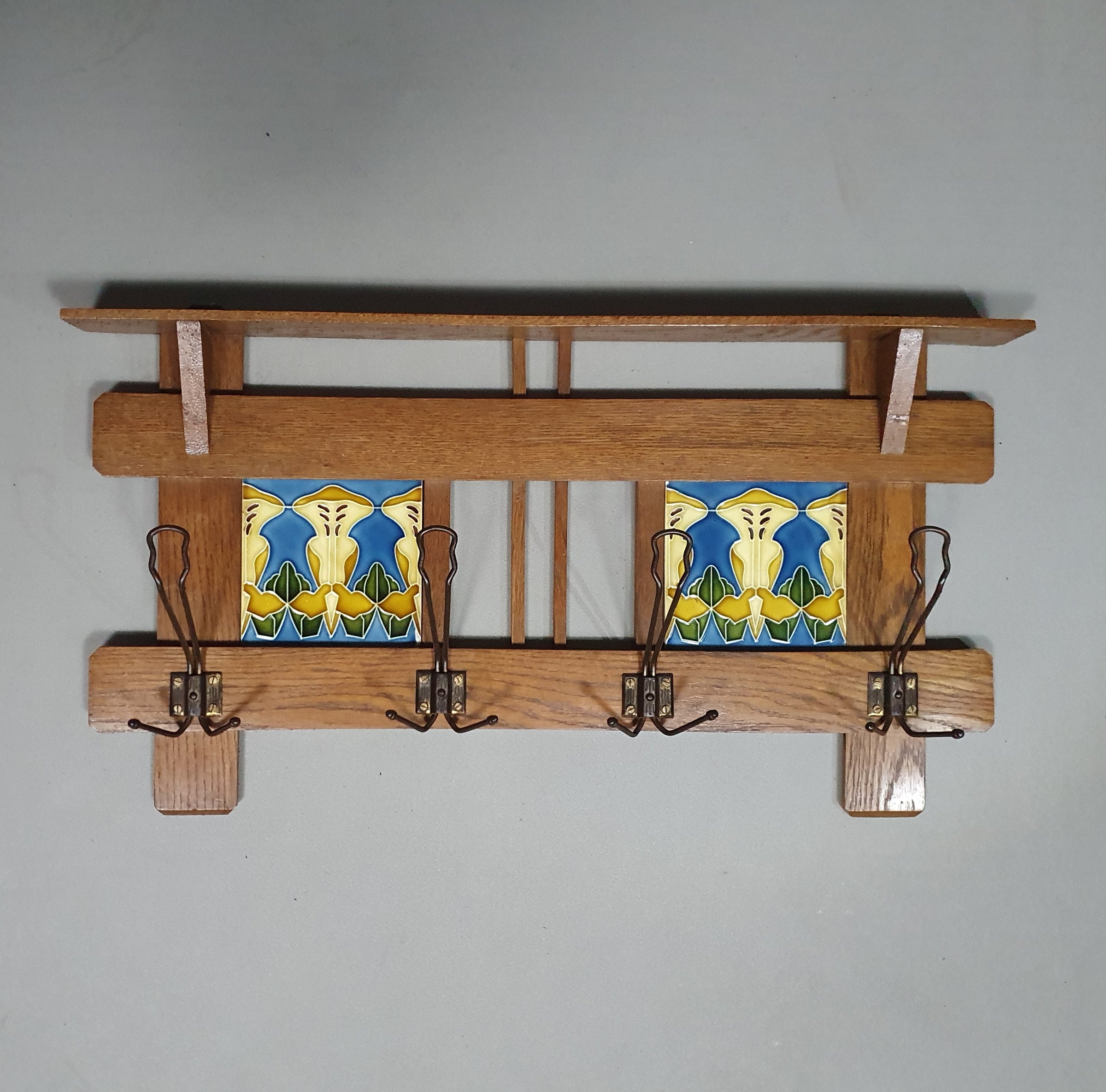 Art Nouveau wall coat rack with Tiles