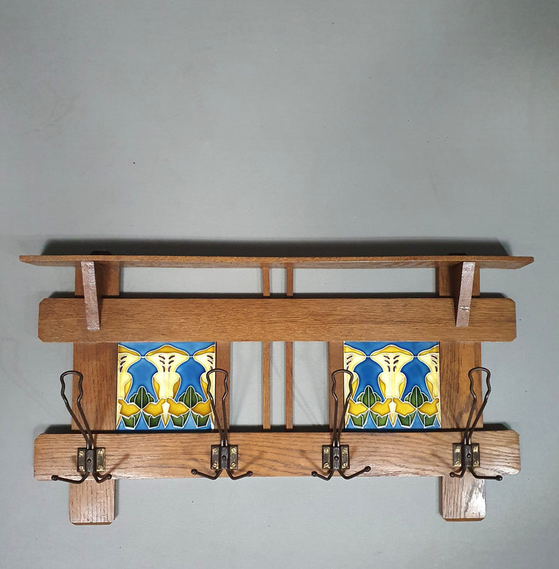 Art Nouveau wall coat rack with Tiles