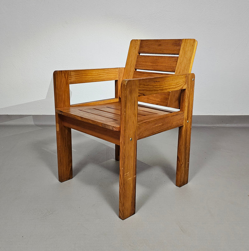 Pine wood chair 1970s with foldable seat.