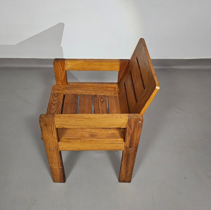 Pine wood chair 1970s with foldable seat.