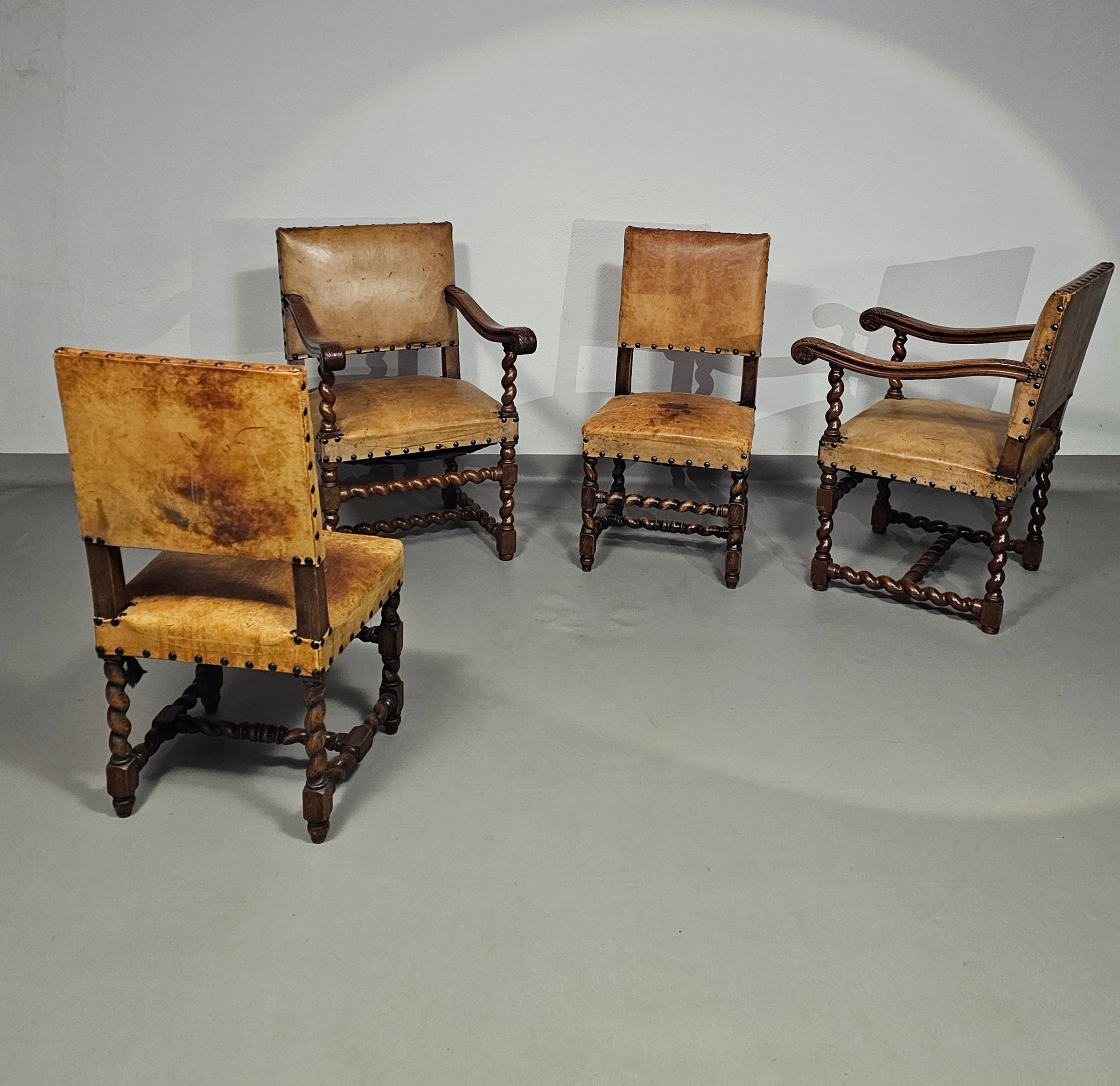 Matching set / Castle Chairs / Neo Barok / sheep leather / 1900s