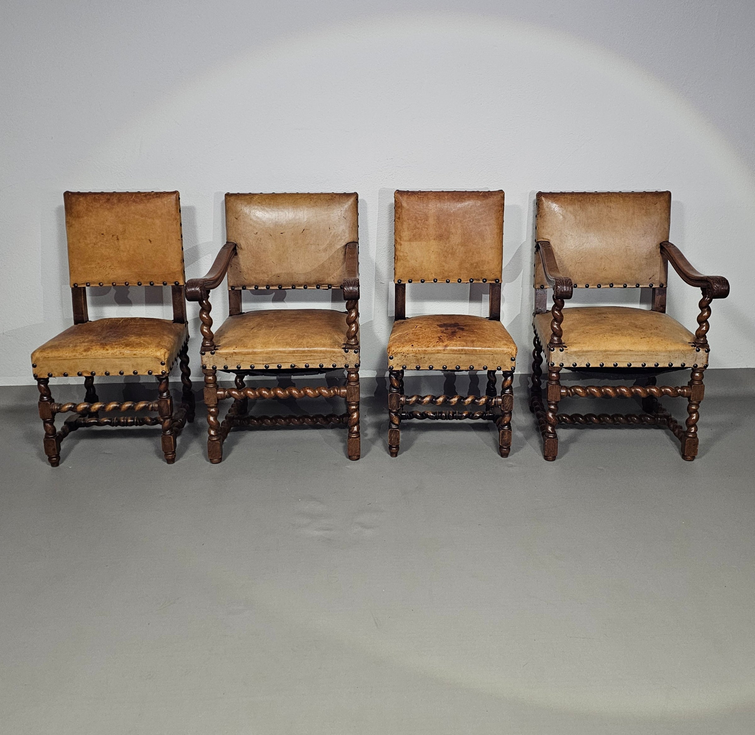 Matching set / Castle Chairs / Neo Barok / sheep leather / 1900s