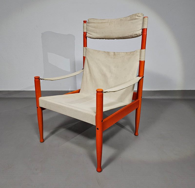 Safari lounge chair, model 30,  designed by Erik Worts and manufactured by Niels Eilersen, Denmark 1960.