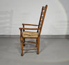 Set of 4 oak, rustic, farmhouse, ladderback dining chairs with rush seats 1960s