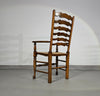 Set of 4 oak, rustic, farmhouse, ladderback dining chairs with rush seats 1960s