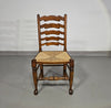 Set of 4 oak, rustic, farmhouse, ladderback dining chairs with rush seats 1960s