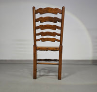 Set of 4 oak, rustic, farmhouse, ladderback dining chairs with rush seats 1960s