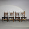 Set of 4 oak, rustic, farmhouse, ladderback dining chairs with rush seats 1960s