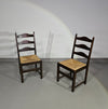 Set of 2 oak , rustic, farmhouse, ladderback dining chairs with rush seats