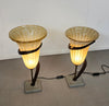 Large Jugendstil Floor / Table Lamps / Roberto Galli / Stone Base With Italian Glass Shade