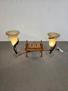 Large Jugendstil Floor / Table Lamps / Roberto Galli / Stone Base With Italian Glass Shade