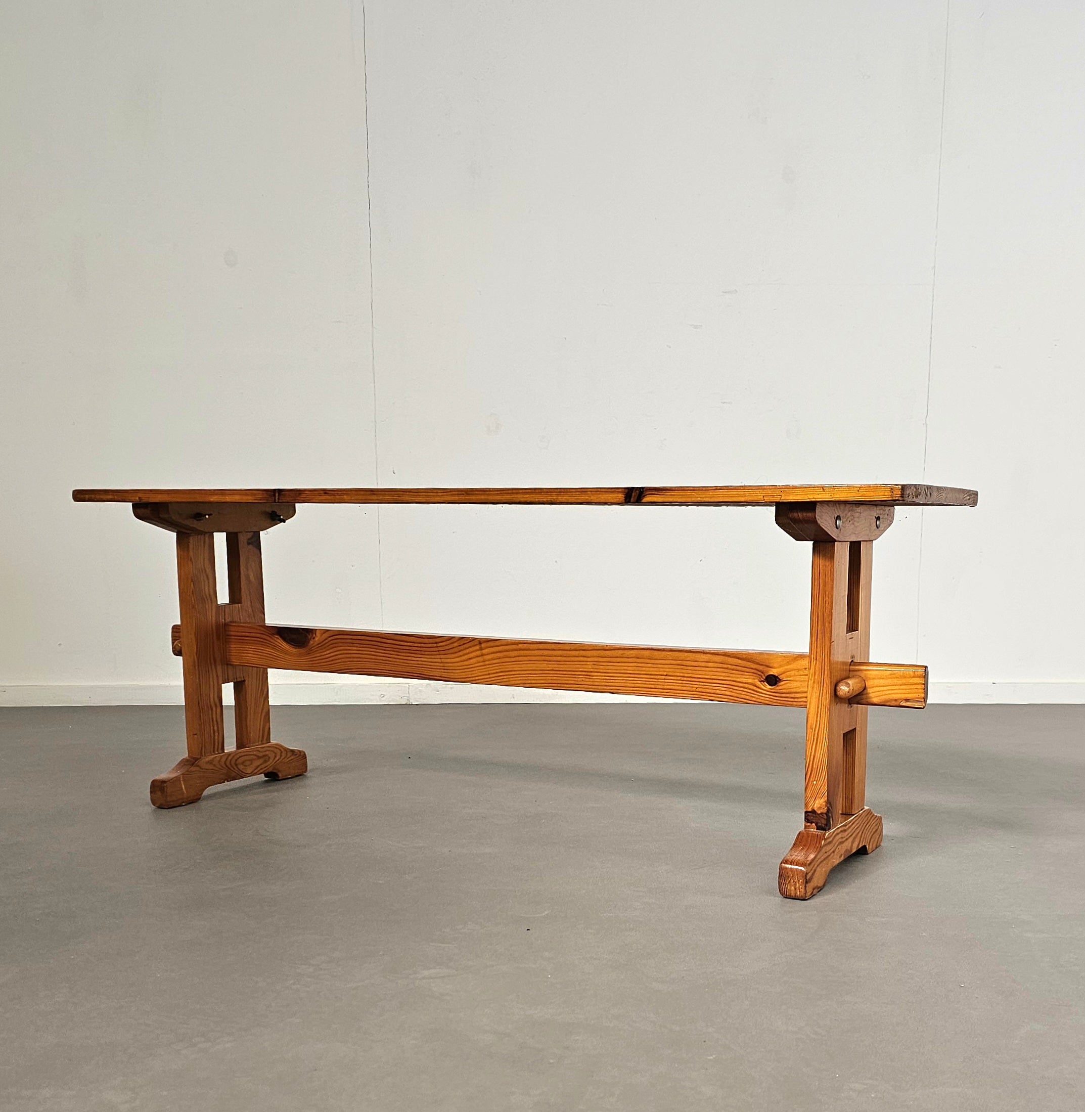 Scandinavian modern solid pinewood benches and dining table, 1970's