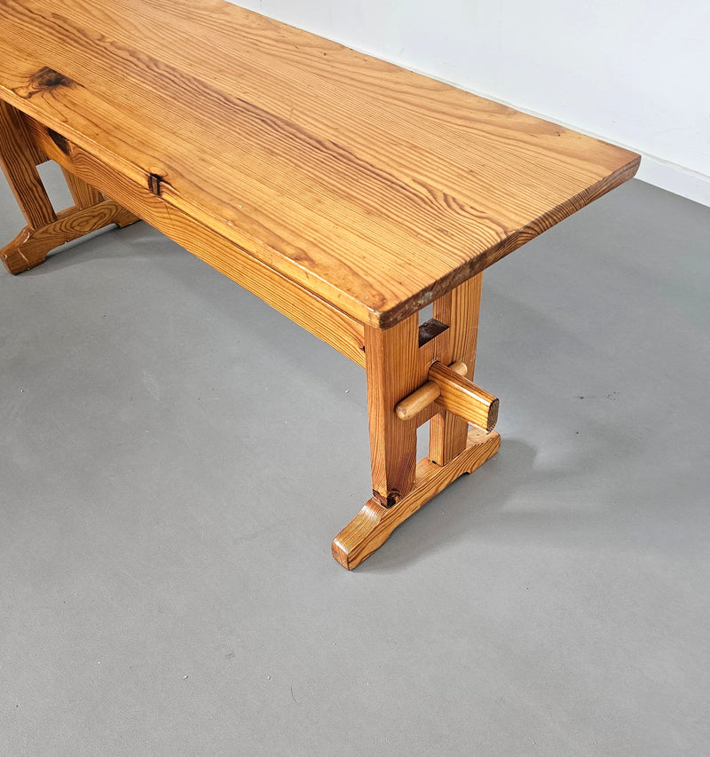 Scandinavian modern solid pinewood benches and dining table, 1970's