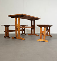 Scandinavian modern solid pinewood benches and dining table, 1970's