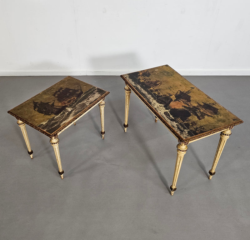 2 x nesting sidetable / neo classic /
Painted gold leaf top /
The battle of Texel