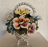 Bassano ceramics Basket with flowers, Italy 1950s