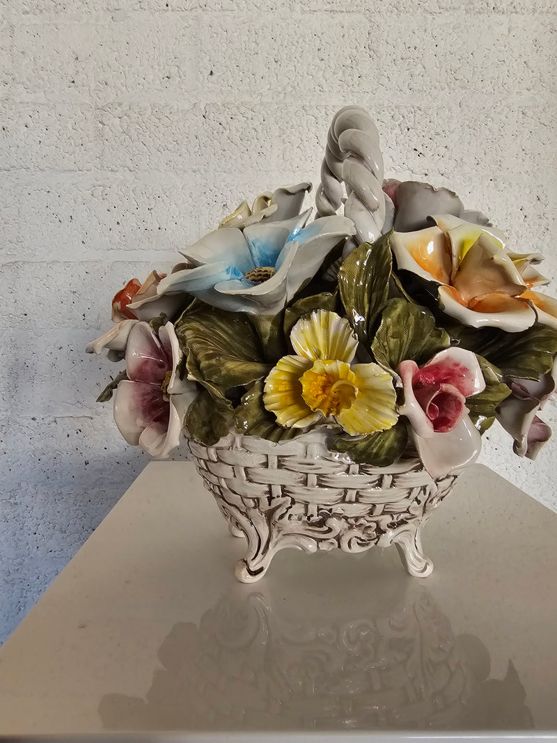 Bassano ceramics Basket with flowers, Italy 1950s