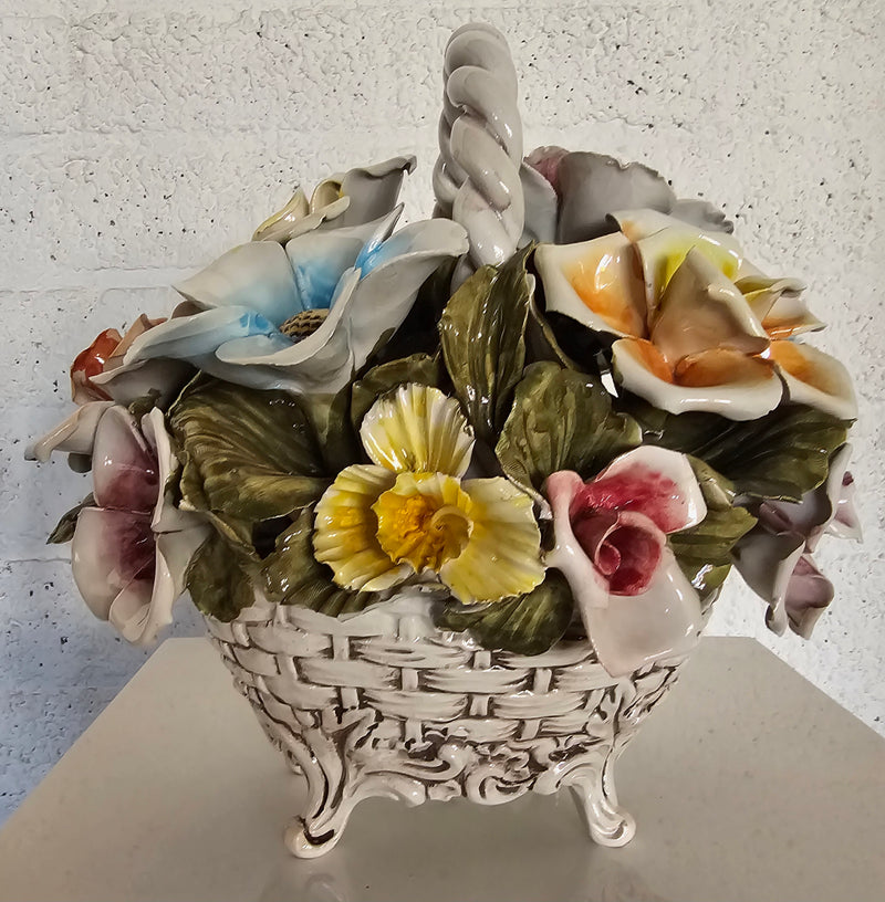 Bassano ceramics Basket with flowers, Italy 1950s