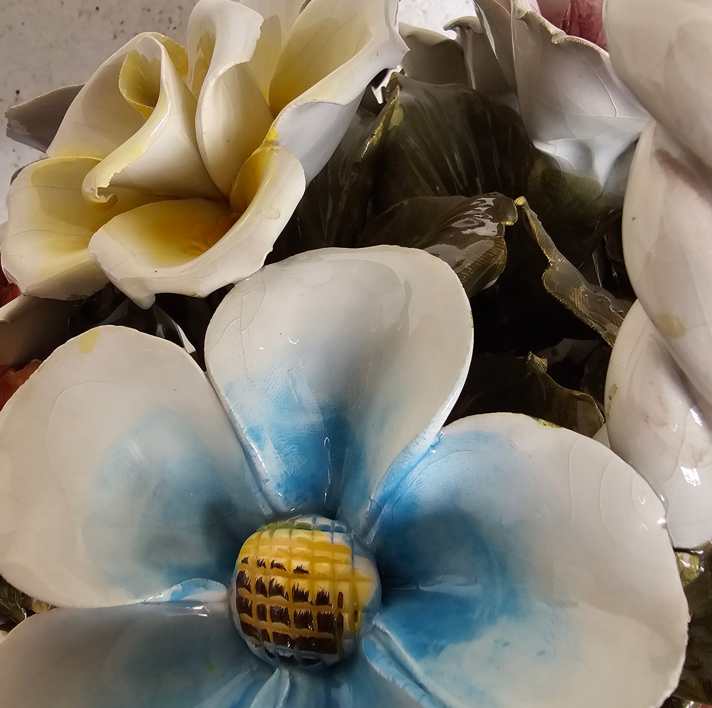 Bassano ceramics Basket with flowers, Italy 1950s