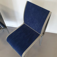 Set of 5 vintage bend aluminium dining chairs with 5 blue / 5 green covers. Very goed condition / Belgium 1980