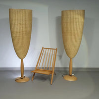 2 x Marco Agnoli for Pierantonio Bonacina XL / Flûte Floor Lamp in Cane and Wood