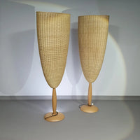 2 x Marco Agnoli for Pierantonio Bonacina XL / Flûte Floor Lamp in Cane and Wood