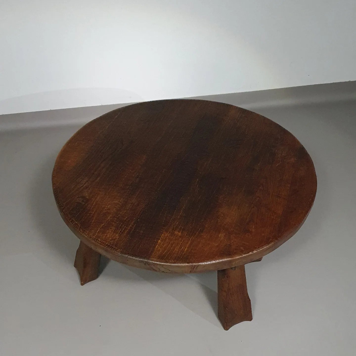 Brutalist solid oak round coffee table 60's