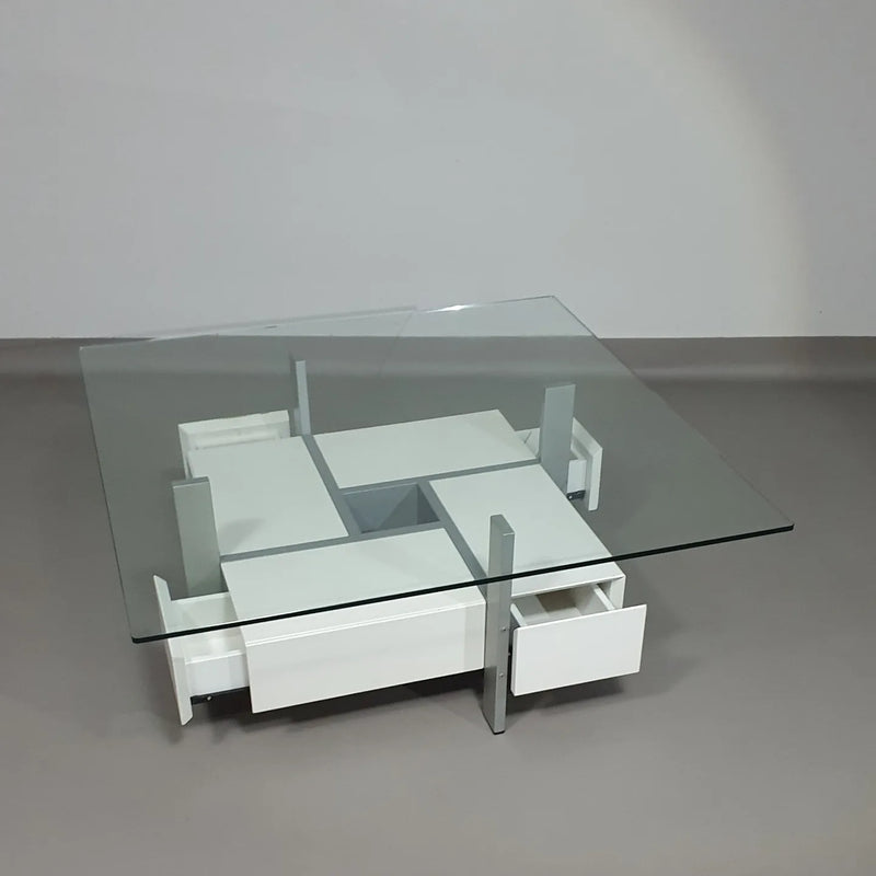 Minimalistic coffee table with drawers 80's