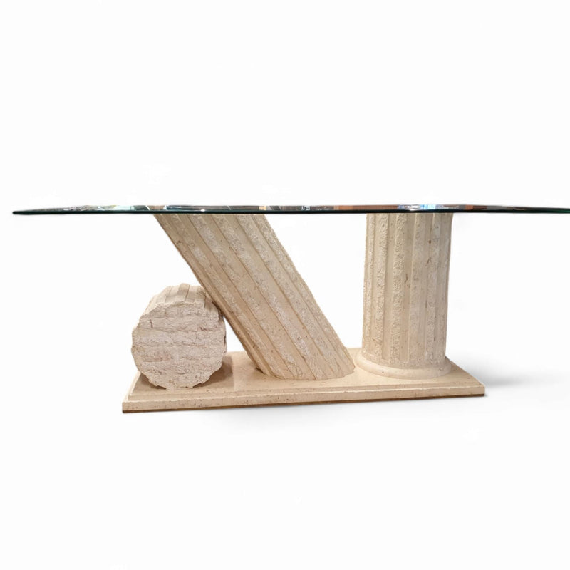 1980s Neo Classic Natural Mactan Stone Dining Table with Glass Top