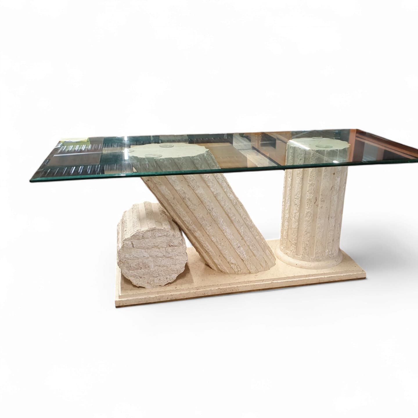 1980s Neo Classic Natural Mactan Stone Dining Table with Glass Top