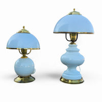 2 x classic white opaline glass table lamps 1970s