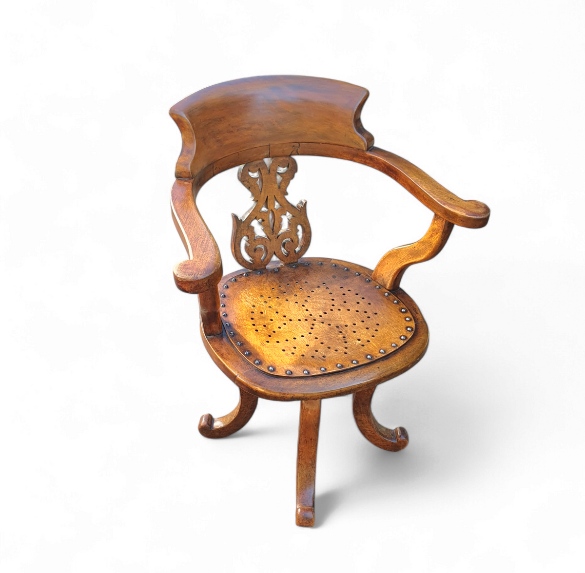 Victorian Swivel Walnut Armchair, England, Late 19th Century