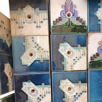 53 x Art Nouveau tiles / oven tiles with attach holes 1920s