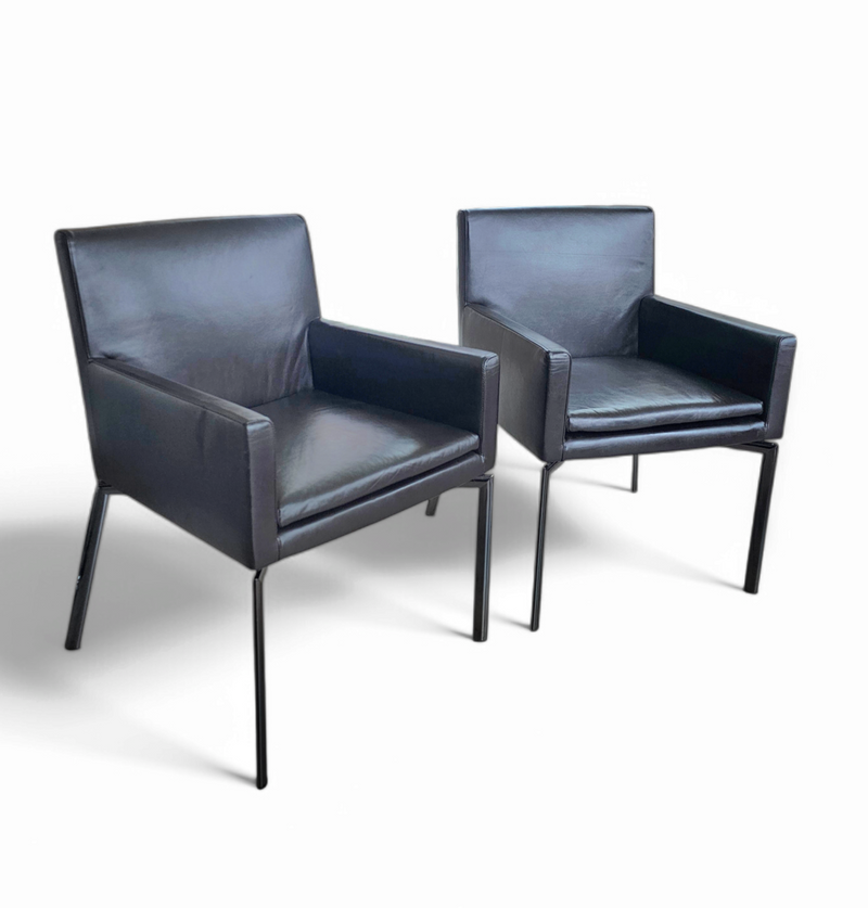 2 x Manet Minotti fauteuils jaren 90 / donkerbruin leer / chroom

 Hoogte 83