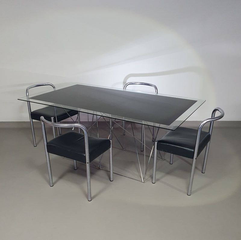 Steel and Glass Dining Table by Max Sauze for Max Sauze Studio, 1970s