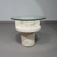 Vintage Mactan stone side tables with the original, faceted glass tops by Magnussen Ponte, 1980