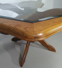 Octagonal oak dining table with inlaid glass top