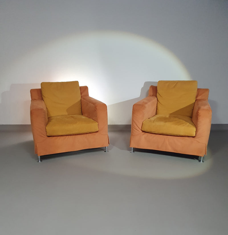 B&B / B en B / Italia lounge chairs model HARRY. With rare loose cover by Antonio Citterio.