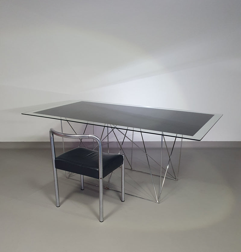 Steel and Glass Dining Table by Max Sauze for Max Sauze Studio, 1970s