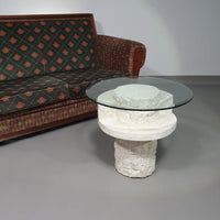 Vintage Mactan stone side tables with the original, faceted glass tops by Magnussen Ponte, 1980